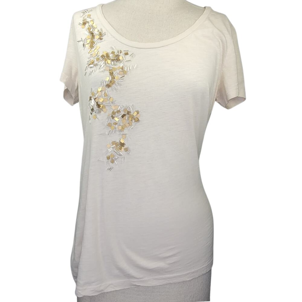 Cotton Cream Embellished Tee Shirt Size Medium